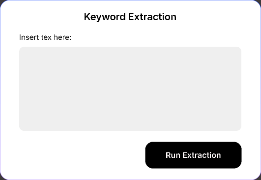 A keyword extraction tool: a panel to paste text into, with a Run Extraction button below it.